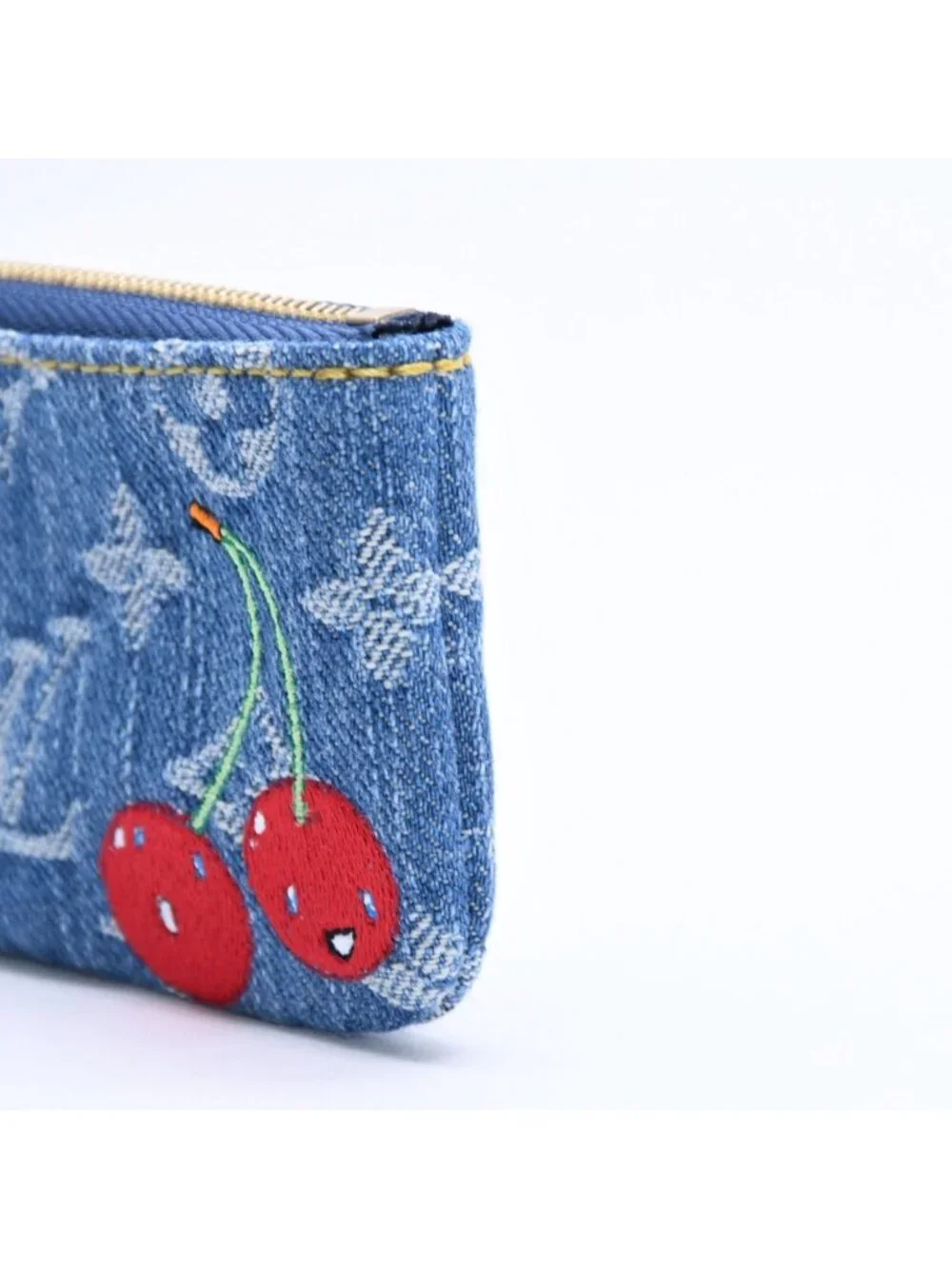Louis Vuitton Pochette Cles Monogram Cherry Denim Coin Purse Takashi Murakami
